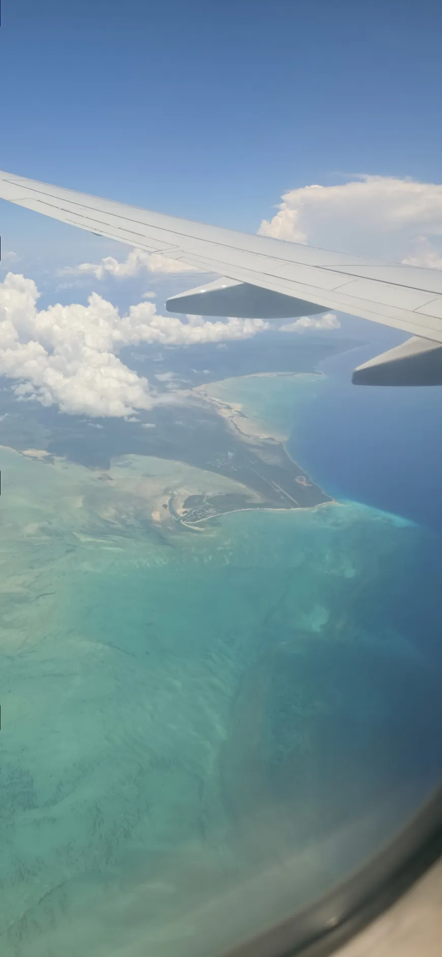 Aerial view of Bahamian islands and turquoise water